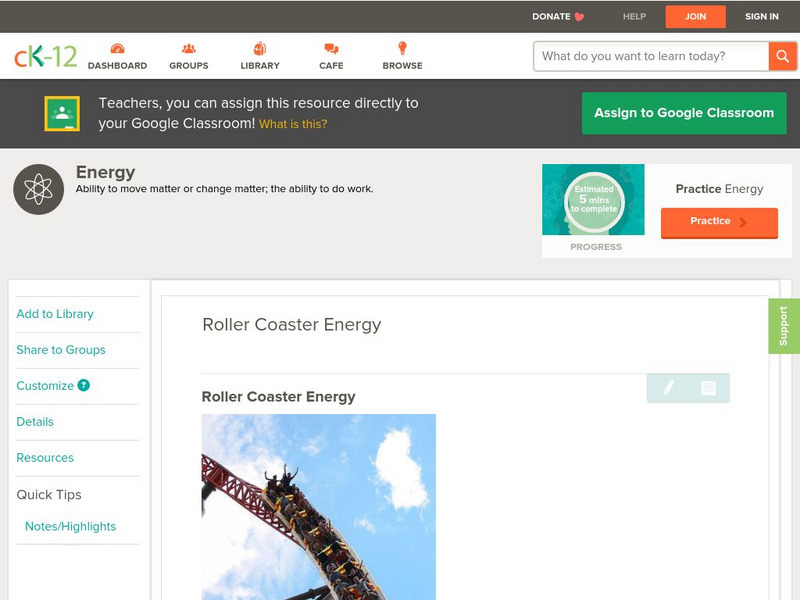 Ck 12: Roller Coaster Energy Unit Plan Ck 12: Roller Coaster Energy Unit Plan