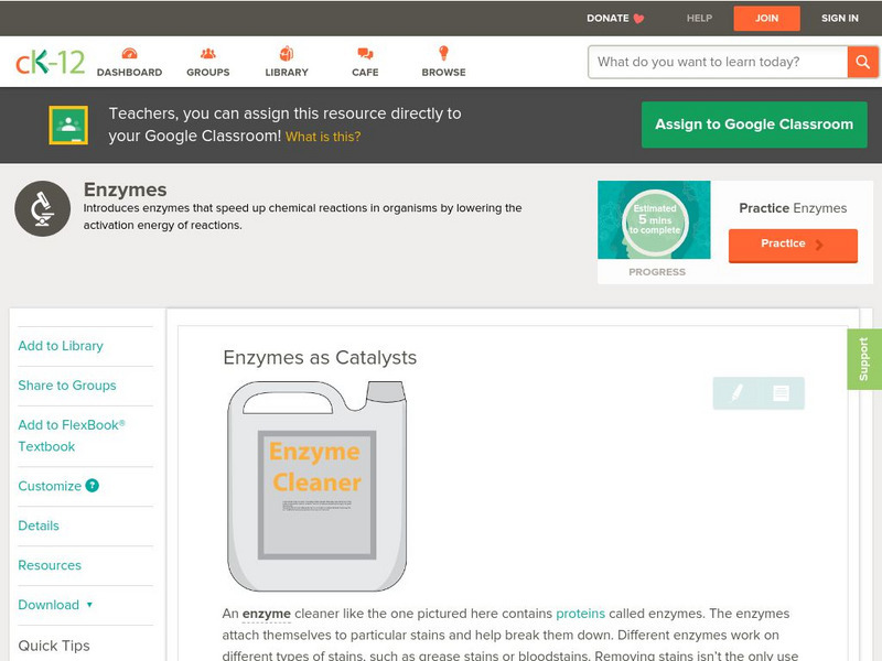 Ck 12: Physical Science: Enzymes as Catalysts Unit Plan Ck 12: Physical Science: Enzymes as Catalysts Unit Plan