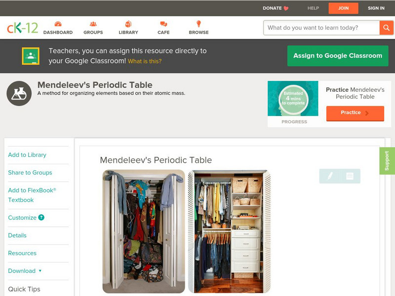 Ck 12: Physical Science: Mendeleev's Periodic Table Unit Plan Ck 12: Physical Science: Mendeleev's Periodic Table Unit Plan