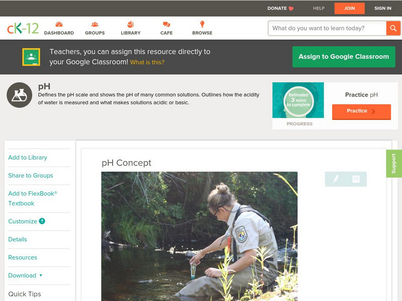 Ck 12: Physical Science: P H Concept Unit Plan