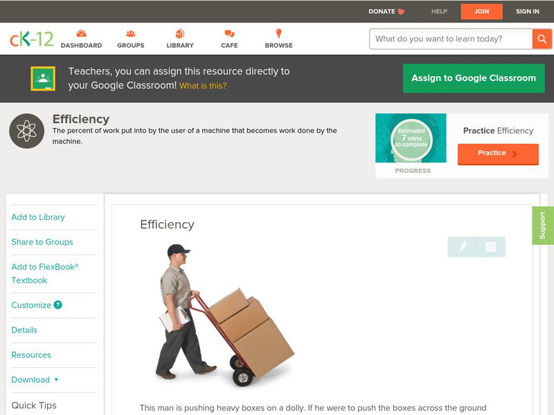 Ck 12: Physical Science: Power and Efficiency Unit Plan