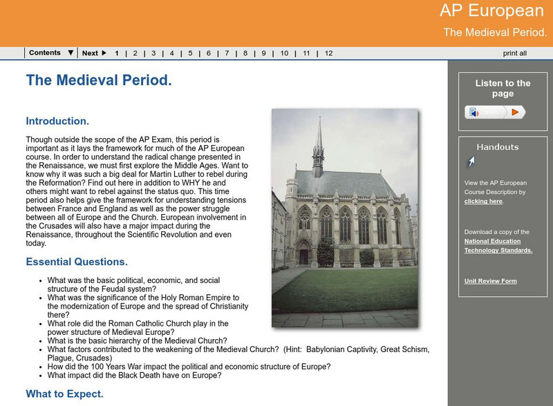 Ga Virtual Learning: Ap European: The Medieval Period Unit Plan Ga Virtual Learning: Ap European: The Medieval Period Unit Plan