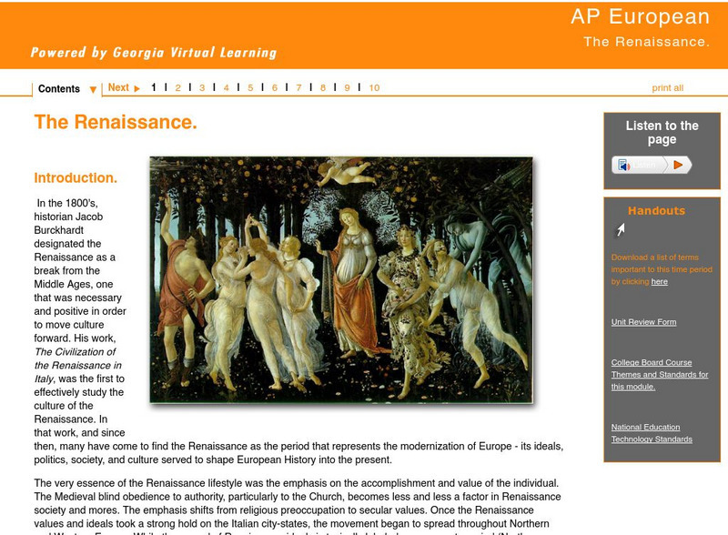 Ga Virtual Learning: Ap European: The Renaissance Unit Plan