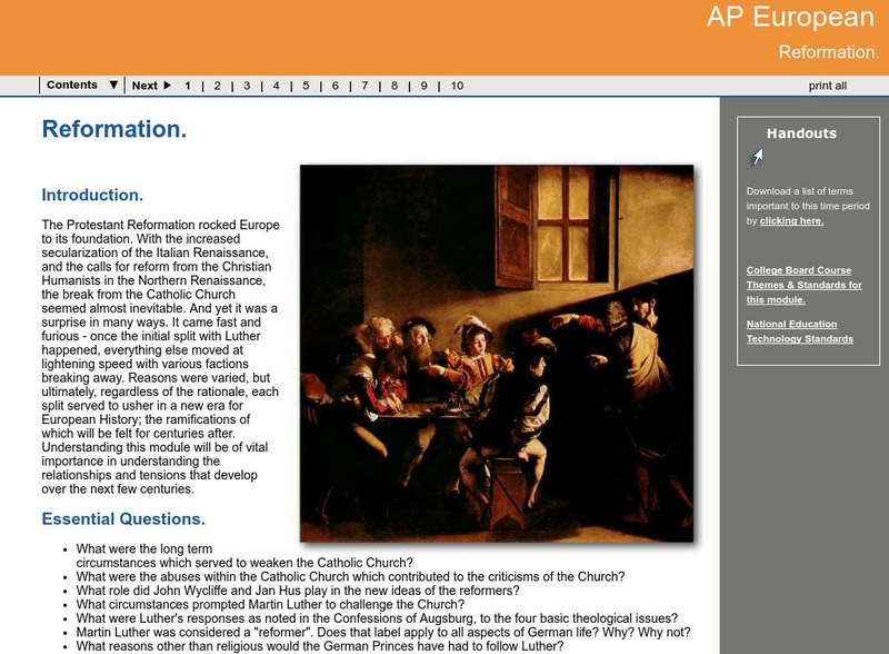 Ga Virtual Learning: Ap European: Reformation Unit Plan Ga Virtual Learning: Ap European: Reformation Unit Plan