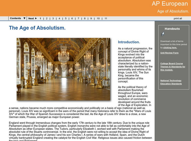 Ga Virtual Learning: Ap European: The Age of Absolutism Unit Plan