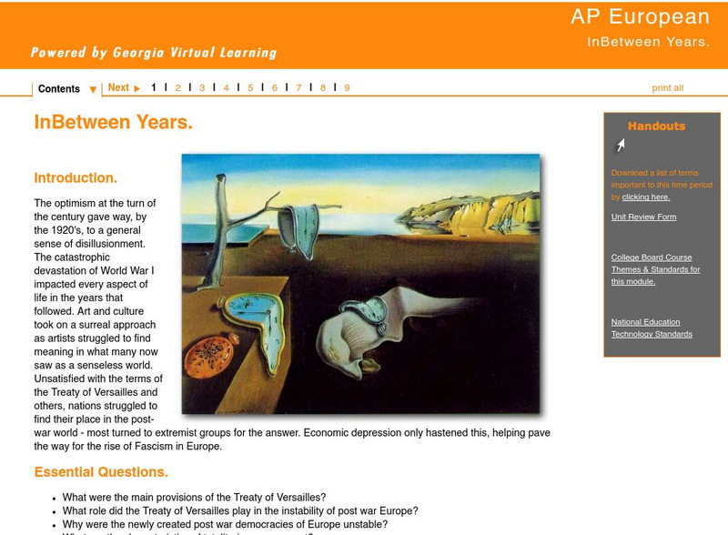 Ga Virtual Learning: The in Between Years Unit Plan Ga Virtual Learning: The in Between Years Unit Plan