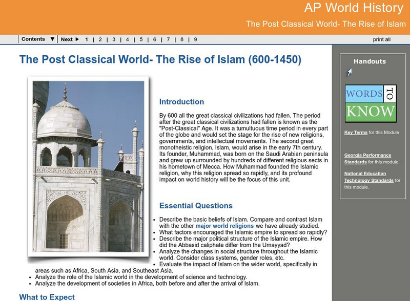Ga Virtual Learning: Ap World History: Post Classical World: The Rise of Islam Unit Plan Ga Virtual Learning: Ap World History: Post Classical World: The Rise of Islam Unit Plan