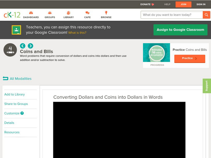 Ck 12: Elem Math: Converting Dollars and Coins Into Dollars in Words Unit Plan Ck 12: Elem Math: Converting Dollars and Coins Into Dollars in Words Unit Plan
