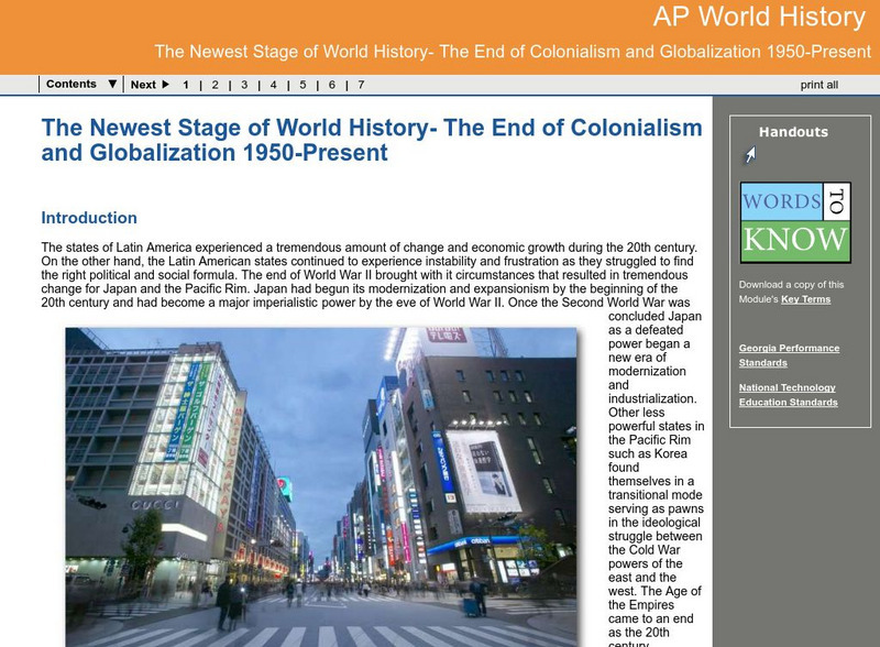 Ga Virtual Learning: Ap World His: End of Colonialism and Globalization From1950 Unit Plan Ga Virtual Learning: Ap World His: End of Colonialism and Globalization From1950 Unit Plan