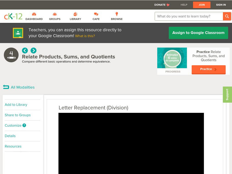 Ck 12: Elem Math: Letter Replacement (Division) Unit Plan