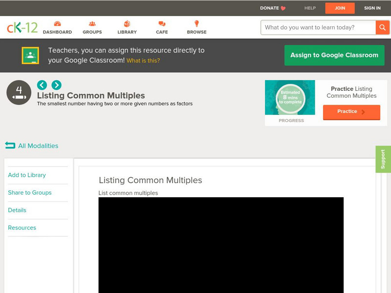 Ck 12: Elem Math: Listing Common Multiples Unit Plan
