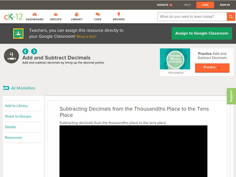 Ck 12: Elem Math: Subtract Decimals From the Thousandths Place to the Tens Place Unit Plan Ck 12: Elem Math: Subtract Decimals From the Thousandths Place to the Tens Place Unit Plan