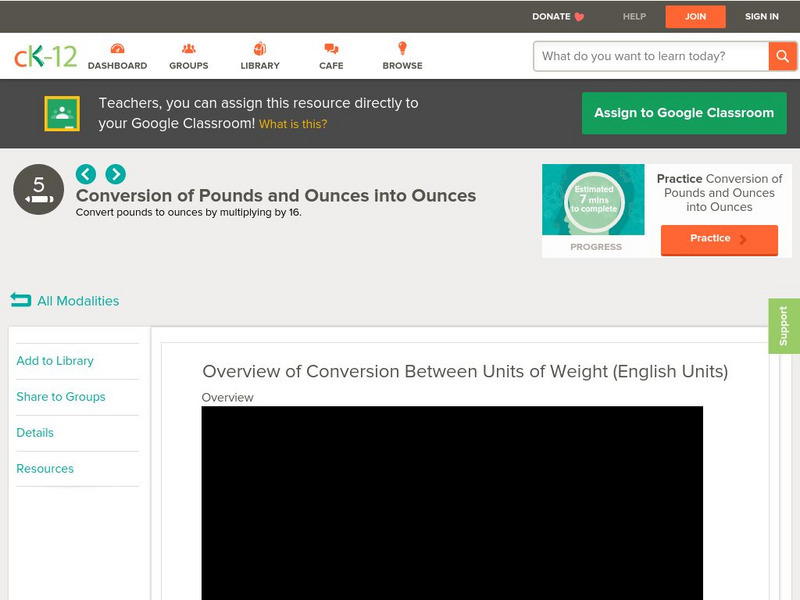 Ck 12: Elem Math: Overview of Conversion Between Units of Weight (English Units) Instructional Video