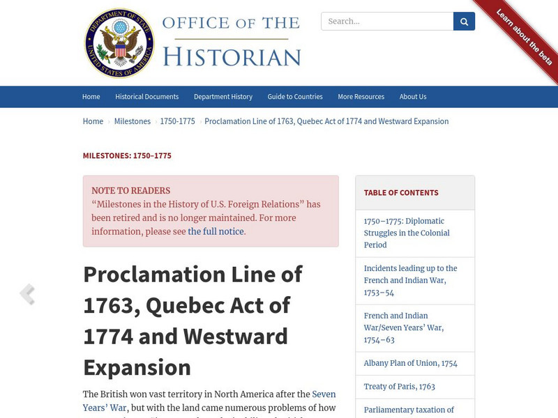 Office of the Historian: Proclamation Line of 1763 Website Office of the Historian: Proclamation Line of 1763 Website