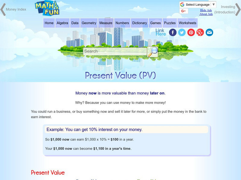 Math Is Fun: Present Value (Pv) Handout Math Is Fun: Present Value (Pv) Handout