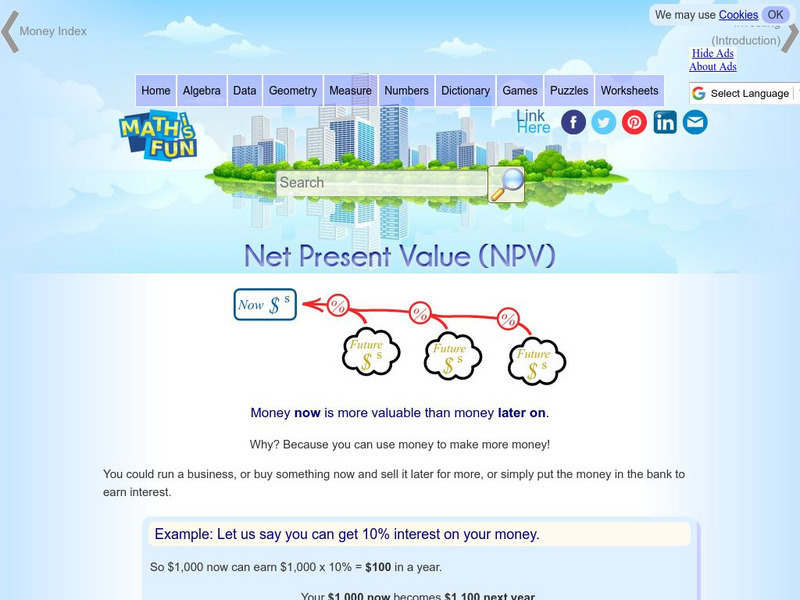 Math Is Fun: Net Present Value (Npv) Handout Math Is Fun: Net Present Value (Npv) Handout