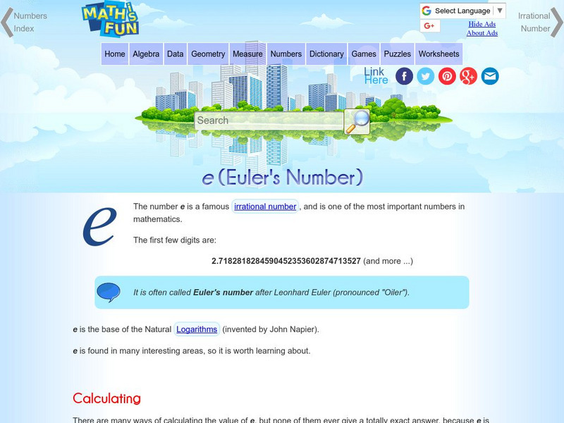 Math Is Fun: E (Euler's Number) Handout Math Is Fun: E (Euler's Number) Handout