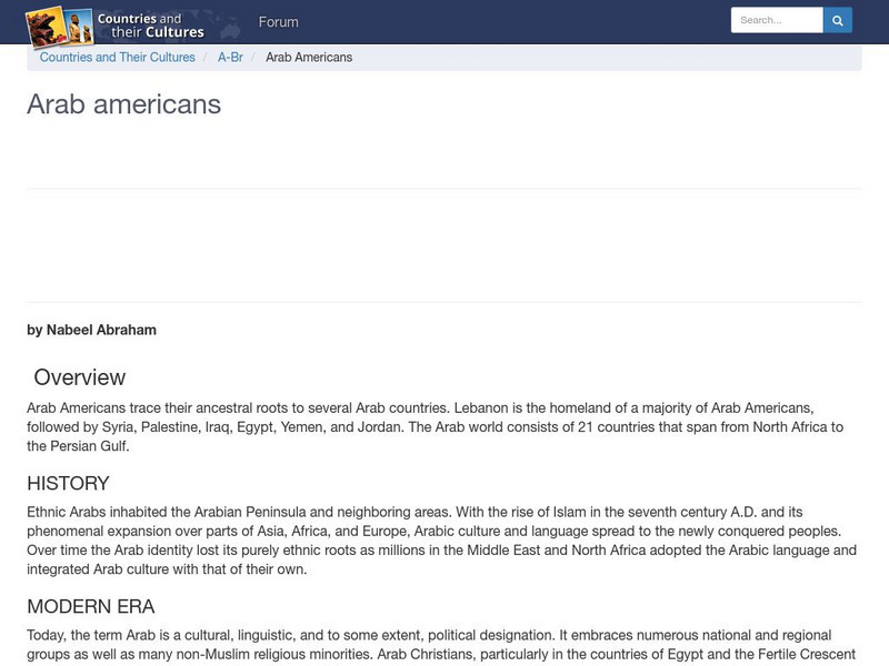 Countries and Their Cultures: Multicultural America: Arab Americans Handout Countries and Their Cultures: Multicultural America: Arab Americans Handout