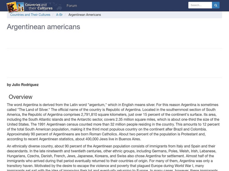 Countries and Their Cultures: Multicultural America: Argentinean Americans Handout Countries and Their Cultures: Multicultural America: Argentinean Americans Handout
