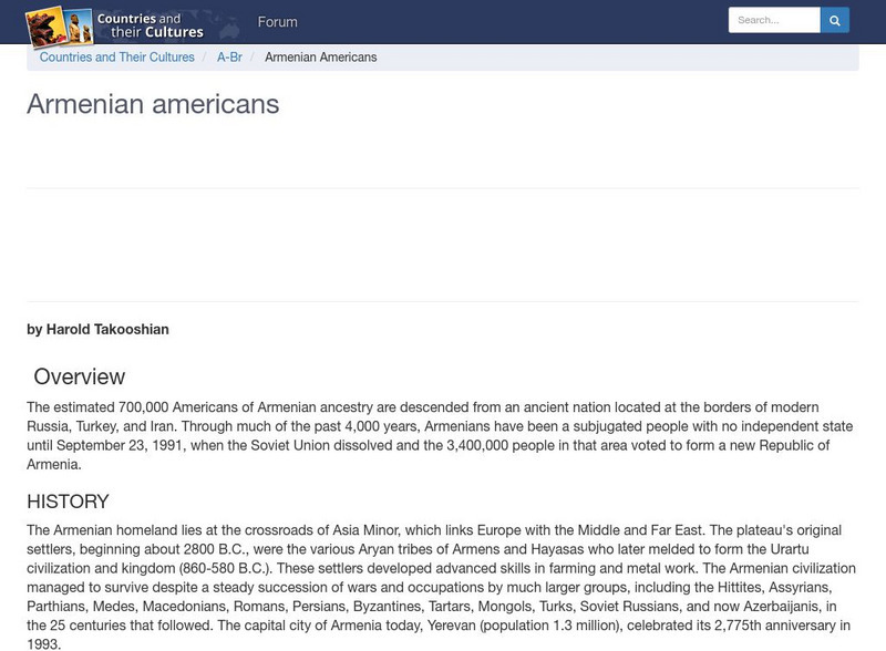 Countries and Their Cultures: Multicultural America: Armenian Americans Handout Countries and Their Cultures: Multicultural America: Armenian Americans Handout