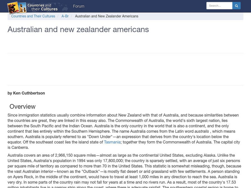 Countries and Their Cultures: Australians and New Zealanders Handout Countries and Their Cultures: Australians and New Zealanders Handout