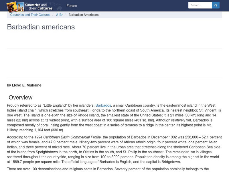 Countries and Their Cultures: Multicultural America: Barbadian Americans Handout Countries and Their Cultures: Multicultural America: Barbadian Americans Handout