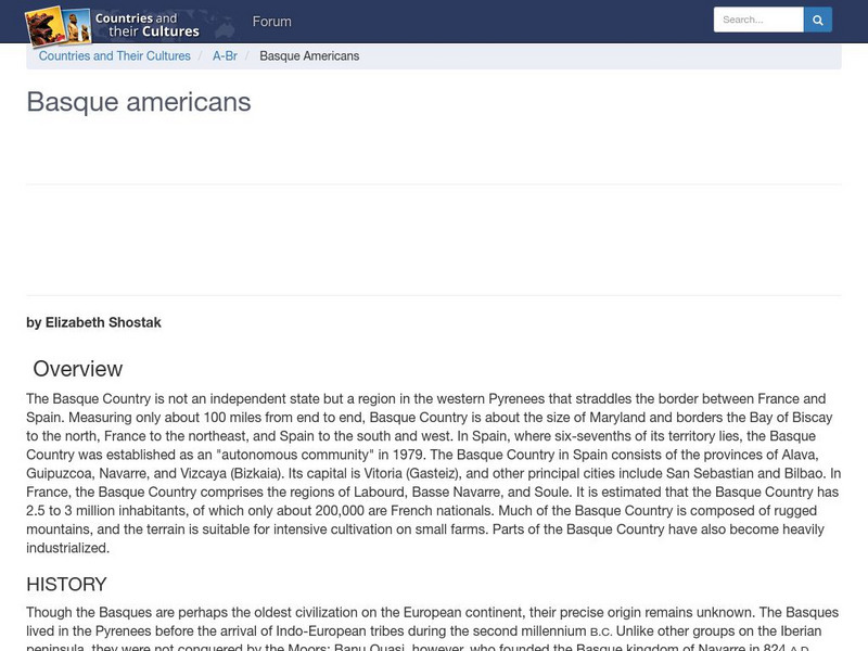 Countries and Their Cultures: Multicultural America: Basque Americans Handout Countries and Their Cultures: Multicultural America: Basque Americans Handout