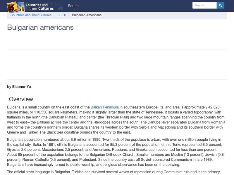 Countries and Their Cultures: Multicultural America: Bulgarian Americans Handout Countries and Their Cultures: Multicultural America: Bulgarian Americans Handout