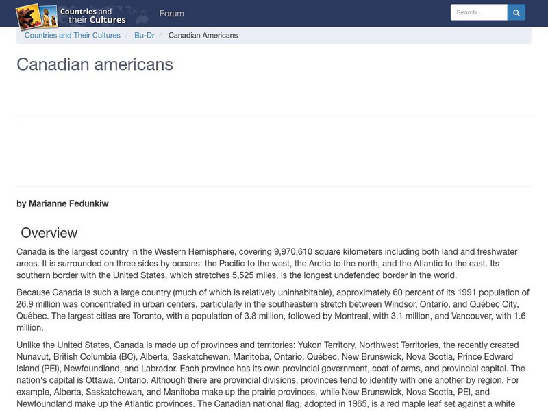 Countries and Their Cultures: Multicultural America: Canadian Americans Handout Countries and Their Cultures: Multicultural America: Canadian Americans Handout