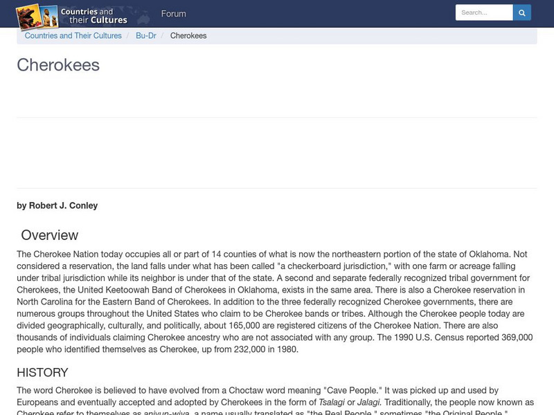 Countries and Their Cultures: Multicultural America: Cherokees Handout