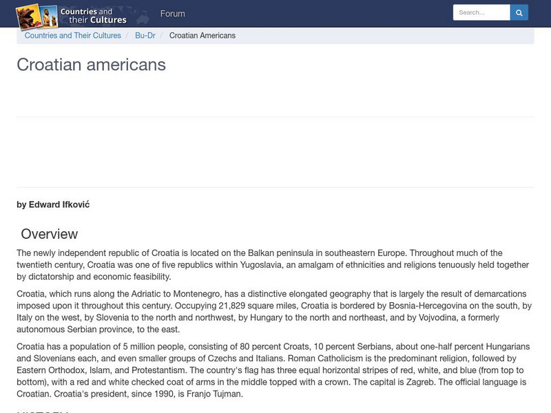 Countries and Their Cultures: Multicultural America: Croatian Americans Handout Countries and Their Cultures: Multicultural America: Croatian Americans Handout