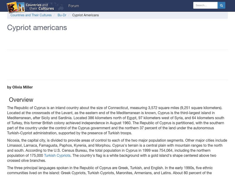 Countries and Their Cultures: Multicultural America: Cypriot Americans Handout Countries and Their Cultures: Multicultural America: Cypriot Americans Handout