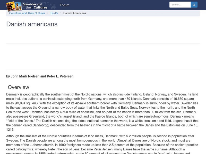 Countries and Their Cultures: Multicultural America: Danish Americans Handout Countries and Their Cultures: Multicultural America: Danish Americans Handout