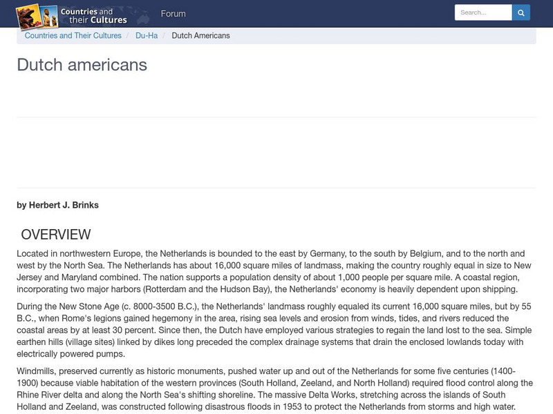 Countries and Their Cultures: Multicultural America: Dutch Americans Handout Countries and Their Cultures: Multicultural America: Dutch Americans Handout