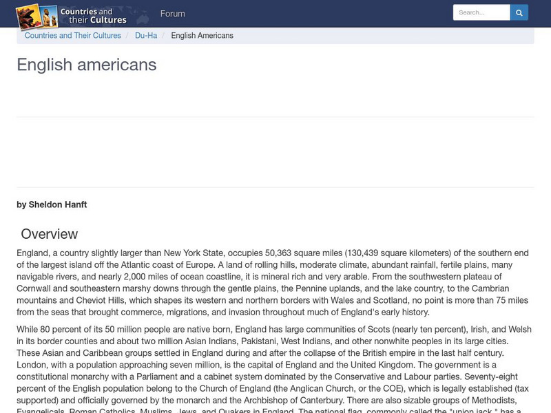 Countries and Their Cultures: Multicultural America: English Americans Handout Countries and Their Cultures: Multicultural America: English Americans Handout
