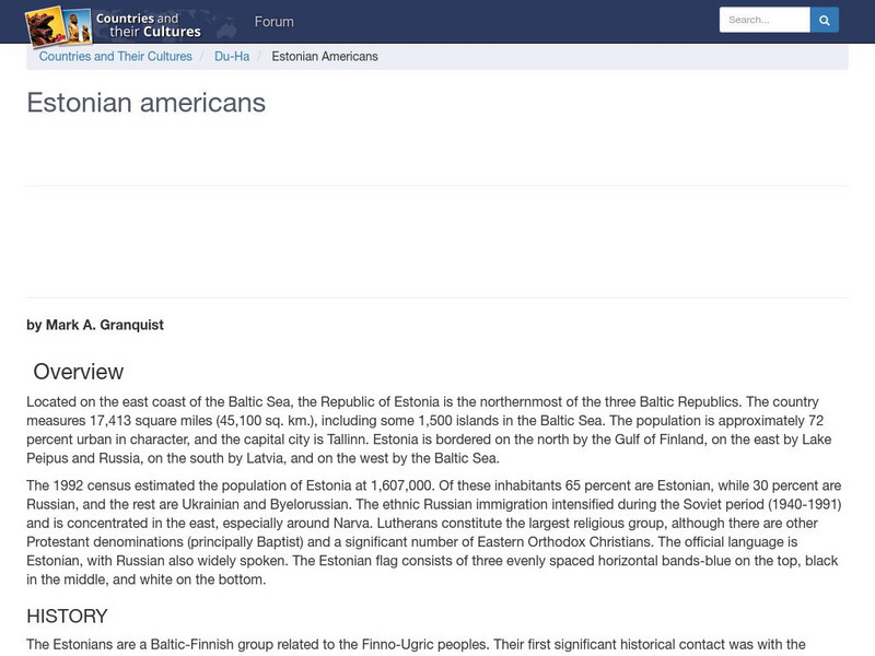 Countries and Their Cultures: Multicultural America: Estonian Americans Handout Countries and Their Cultures: Multicultural America: Estonian Americans Handout