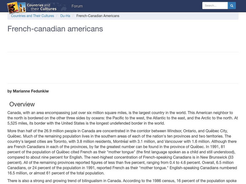 Countries and Their Cultures: Multicultural America: French Canadian Americans Handout Countries and Their Cultures: Multicultural America: French Canadian Americans Handout