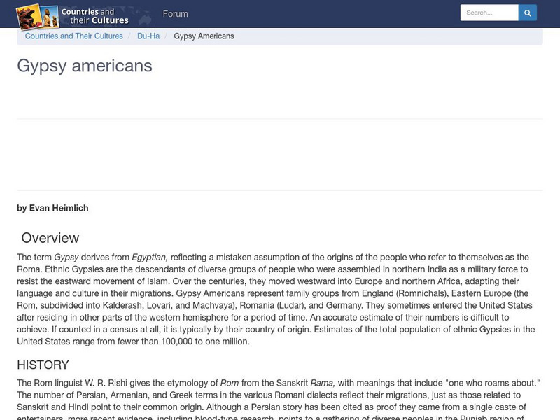 Countries and Their Cultures: Multicultural America: Gypsy Americans Handout Countries and Their Cultures: Multicultural America: Gypsy Americans Handout