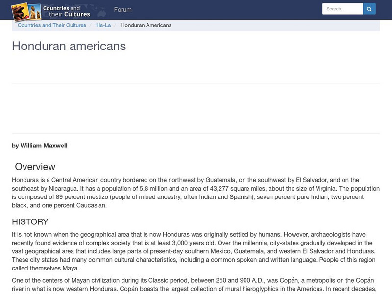 Countries and Their Cultures: Multicultural America: Honduran Americans Handout Countries and Their Cultures: Multicultural America: Honduran Americans Handout