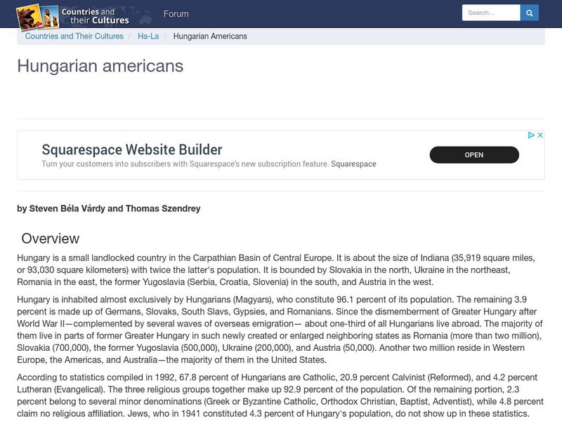 Countries and Their Cultures: Multicultural America: Hungarian Americans Handout Countries and Their Cultures: Multicultural America: Hungarian Americans Handout