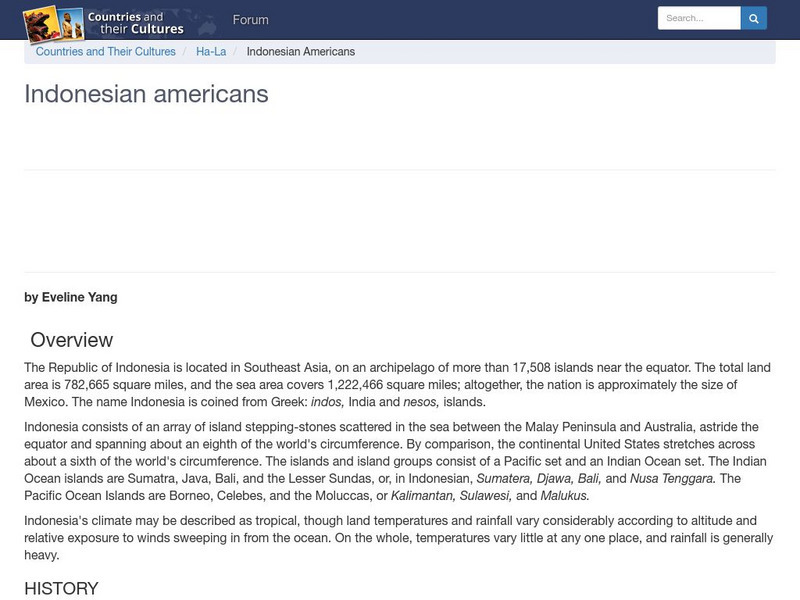 Countries and Their Cultures: Multicultural America: Indonesian Americans Handout Countries and Their Cultures: Multicultural America: Indonesian Americans Handout