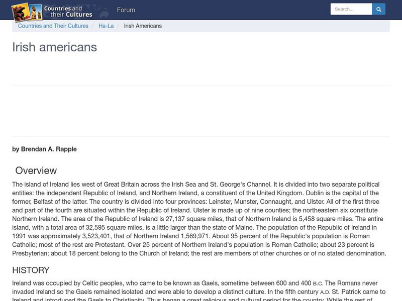 Countries and Their Cultures: Multicultural America: Irish Americans Handout Countries and Their Cultures: Multicultural America: Irish Americans Handout