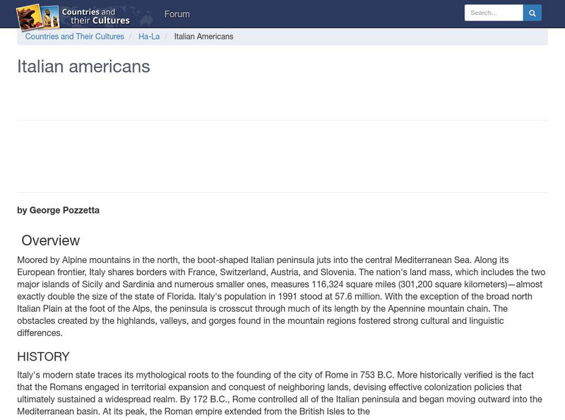 Countries and Their Cultures: Multicultural America: Italian Americans Handout Countries and Their Cultures: Multicultural America: Italian Americans Handout
