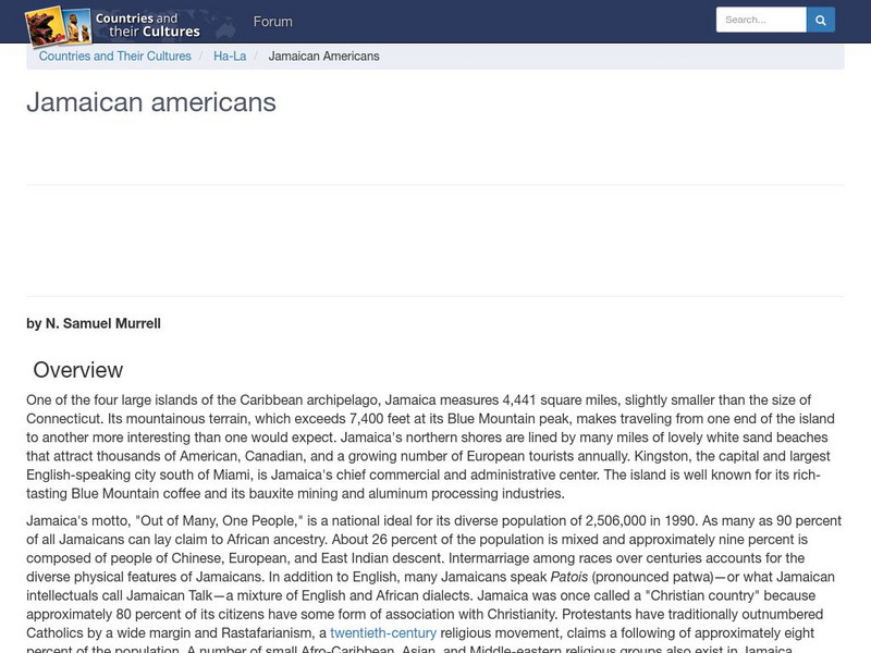 Countries and Their Cultures: Multicultural America: Jamaican Americans Handout Countries and Their Cultures: Multicultural America: Jamaican Americans Handout