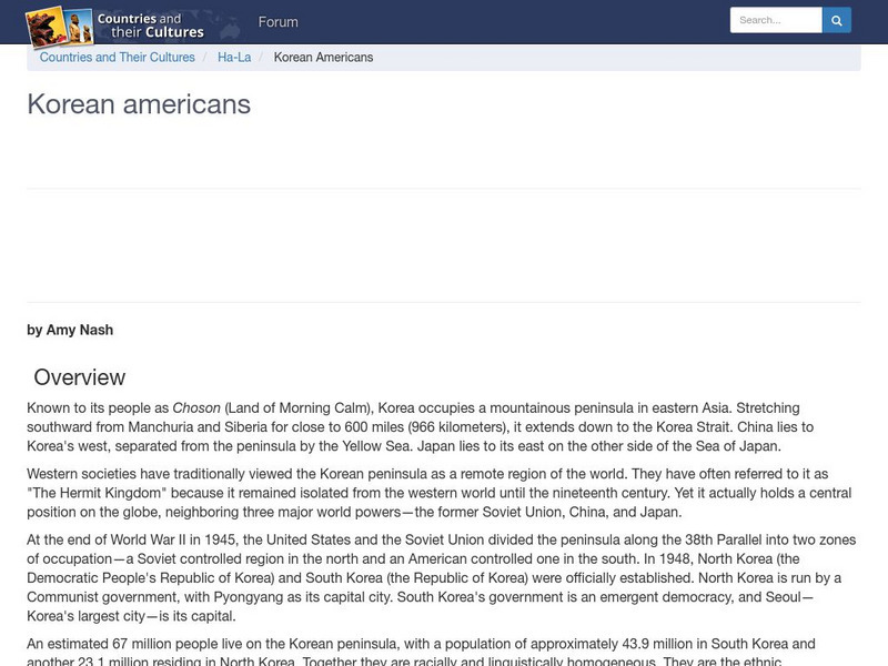 Countries and Their Cultures: Multicultural America: Korean Americans Handout