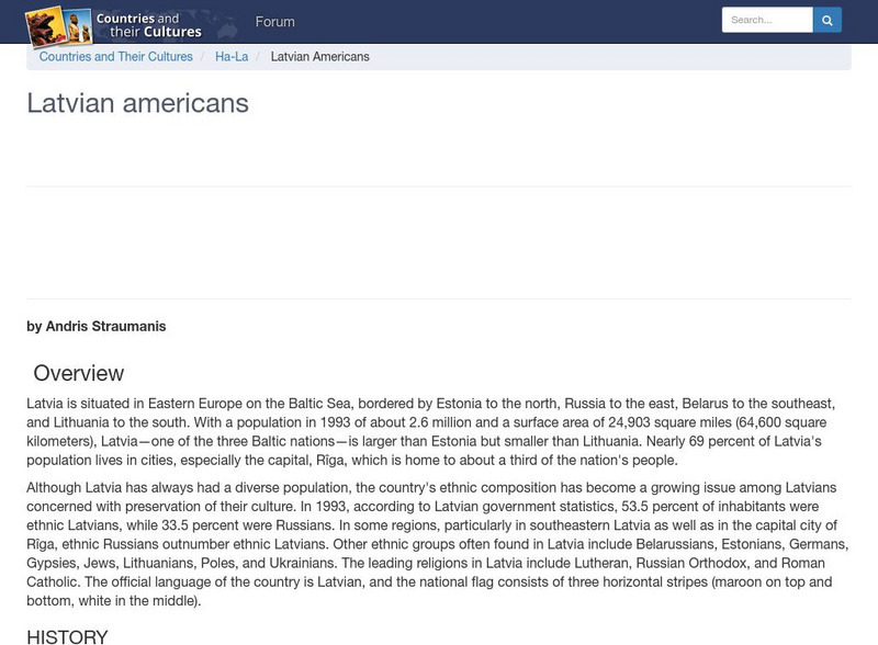 Countries and Their Cultures: Multicultural America: Latvian Americans Handout Countries and Their Cultures: Multicultural America: Latvian Americans Handout