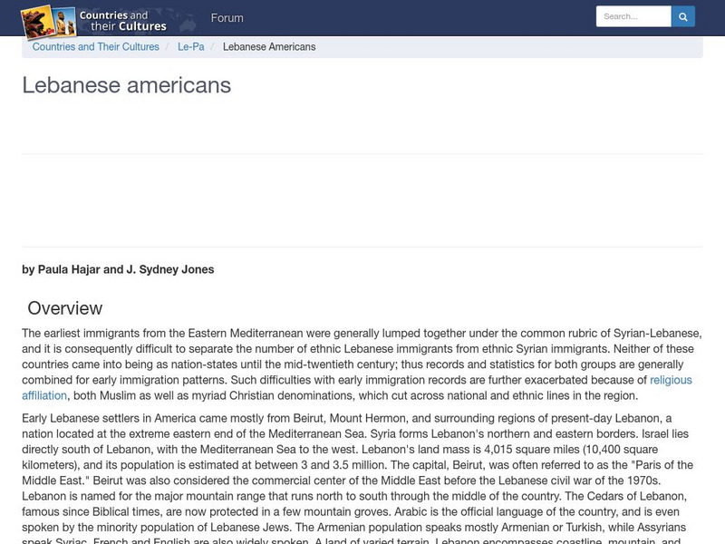 Countries and Their Cultures: Multicultural America: Lebanese Americans Handout Countries and Their Cultures: Multicultural America: Lebanese Americans Handout