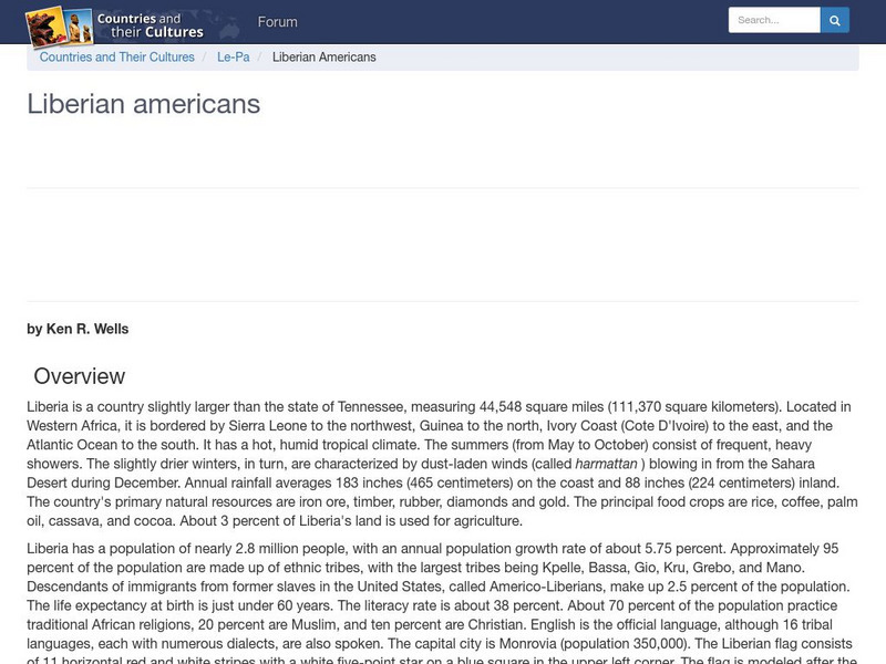 Countries and Their Cultures: Multicultural America: Liberian Americans Handout Countries and Their Cultures: Multicultural America: Liberian Americans Handout