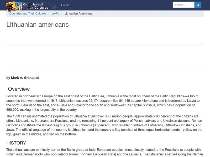 Countries and Their Cultures: Multicultural America: Lithuanian Americans Handout Countries and Their Cultures: Multicultural America: Lithuanian Americans Handout