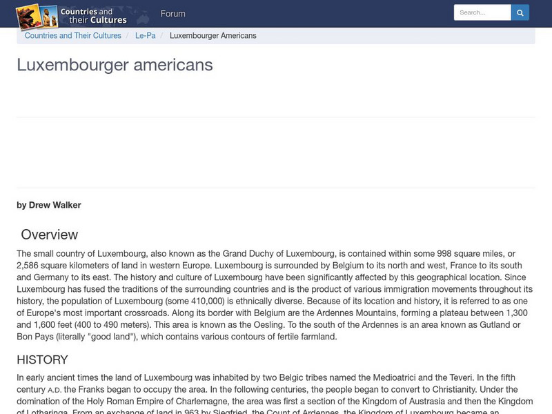 Countries and Their Cultures: Multicultural America: Luxembourger Americans Handout Countries and Their Cultures: Multicultural America: Luxembourger Americans Handout